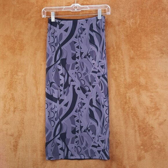 TIGER MIST Skirt Womens XS Gray Pull On Midi Pencil Black Swirl Mesh Stretch - Picture 1 of 7